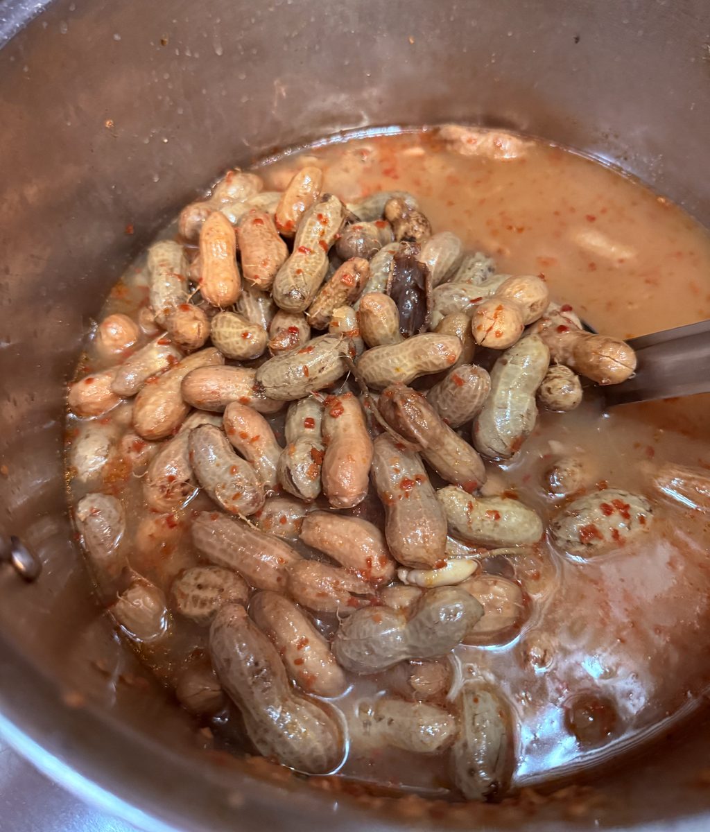 A pot of Cajun boiled peanuts