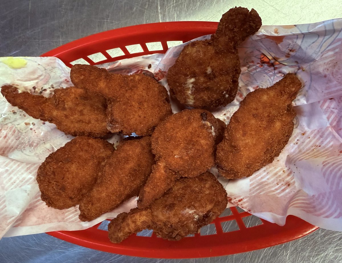Basket of golden fried shrimp